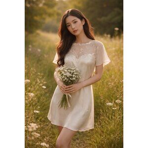 Vintage B.G. Street Intimates Ivory Satin Embroidered Dress – Size Medium